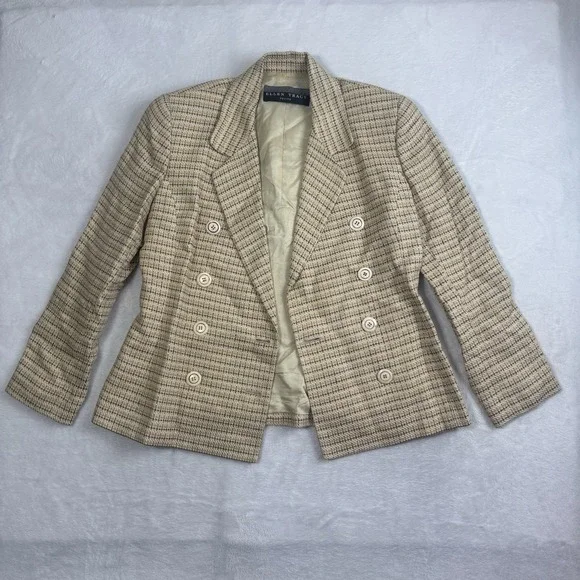 VTG Linda Allard Ellen Tracy Petite Tweed Plaid Silk Suit Jacket Blazer Womens 8 - Picture 1 of 9